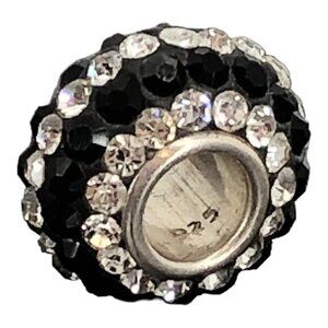 Bracelet Charm black and white zirconia studded round charm